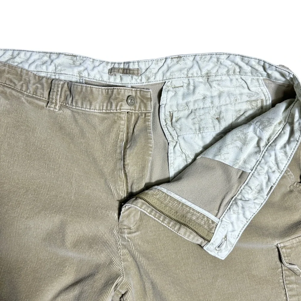 VTG LL Bean Men Tan Corduroy Cargo Pants 44x34 Straight Leg Stretch Khaki 285249